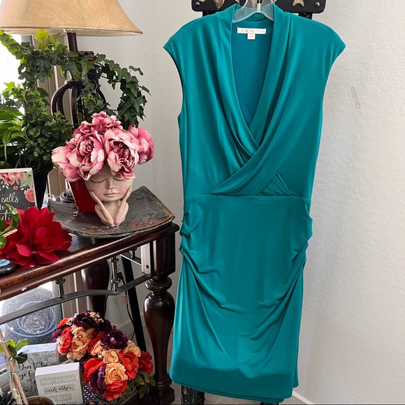 Boston Proper Criss Cross Front Ruched Body Con Dress - Picture 1 of 8